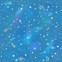 Astrological pattern, vector seamless background with stars and constellations