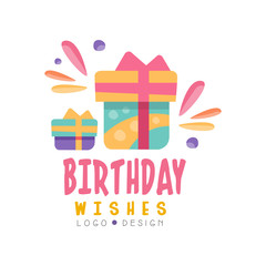 Birthday wishes logo design, colorful creative template for banner, poster, greeting card vector Illustration