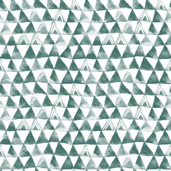 Green Tribal Triangles Watercolor Seamless Pattern