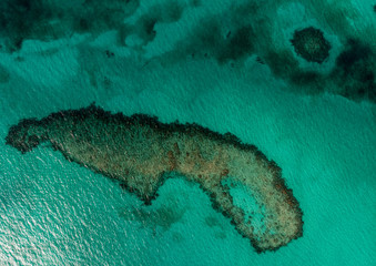 Coral Reef Bird's  eye view, the Bahamas, reef in Caribbean, the world from above, shades of...