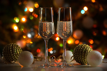 Champagne glasses and Christmas lights