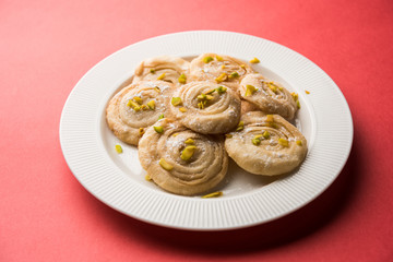 Chirote or Chiroti is a sweet dish from Karnataka and Maharashtra. Served in a plate as a dessert on Festivals or wedding. Selective focus