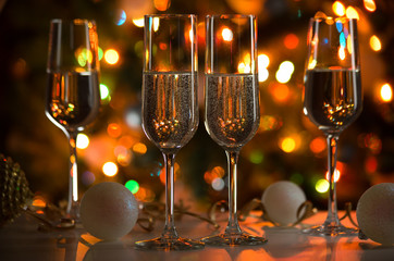 Champagne glasses and Christmas lights