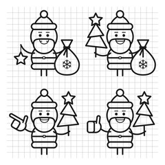Santa Claus in various poses. Drawn lines. Character set. Part 1