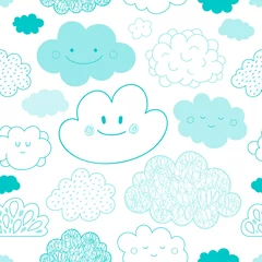 Schilderijen op glas Vector Cartoon Clouds Pattern © pingebat