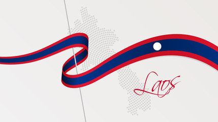 Wavy national flag and radial dotted halftone map of Laos