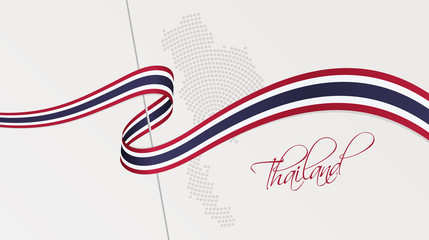Fototapeta premium Wavy national flag and radial dotted halftone map of Thailand