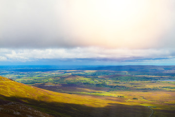 Beautiful scenic mountain landscape. View from mountain Croagh Patrick, Westport, Ireland