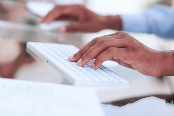 closeup.businessman typing on computer keyboard.photo with copy space.