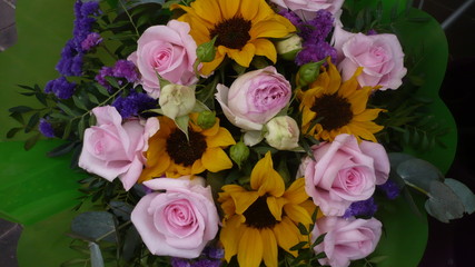 Bouquet of different flowers close-up. Bouquet of flowers.