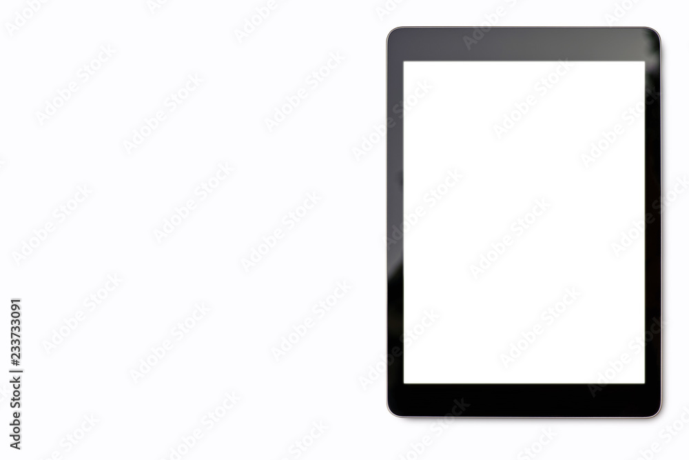 Poster Digital tablet mock up on white background with copy space and Clipping path on blank screen easy replace you design .