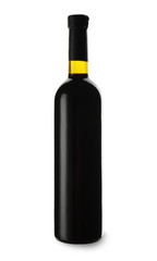 Bottle of tasty wine on white background
