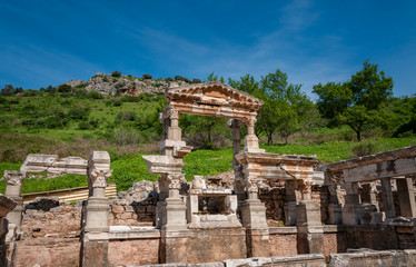 Fototapeta na wymiar The Fountain of Traianus in Ephesus Ancient City, Turkey.The ancient city is listed as a UNESCO World Heritage Site.
