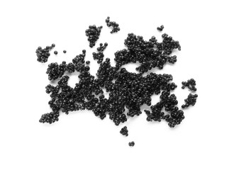 Delicious black caviar on white background