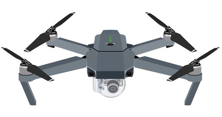 Drone illustration with protective cover over the 4K high definition camera for aerial photography and video recording - fully editable vector graphic, for best results use Adobe Illustrator