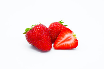 Strawberries cut isolated on white background, strawberry slice