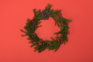 christmas natural crown in a red background