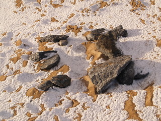 Beach rocks and snow