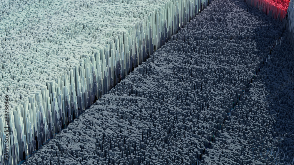 Fototapete 3d render abstract background with complex structure made of array of vertical geometry. data visual