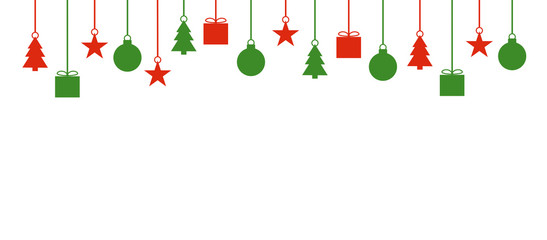 Weißer Hintergrund mit schlichter rot grüner Weihnachtsdekoration