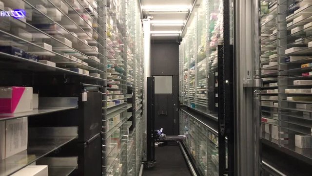 12 09 2018 Modena - future technology automatic pharmacy warehouse. Robot Pharma Dispenser
