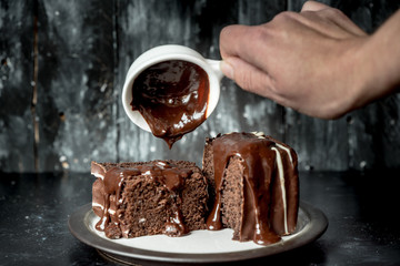 sweet moments - brownies poured with hot, liquid chocolate