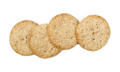 Oatmeal cookies isolated on white background, top view