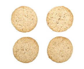 Set oatmeal cookies isolated on white background, top view