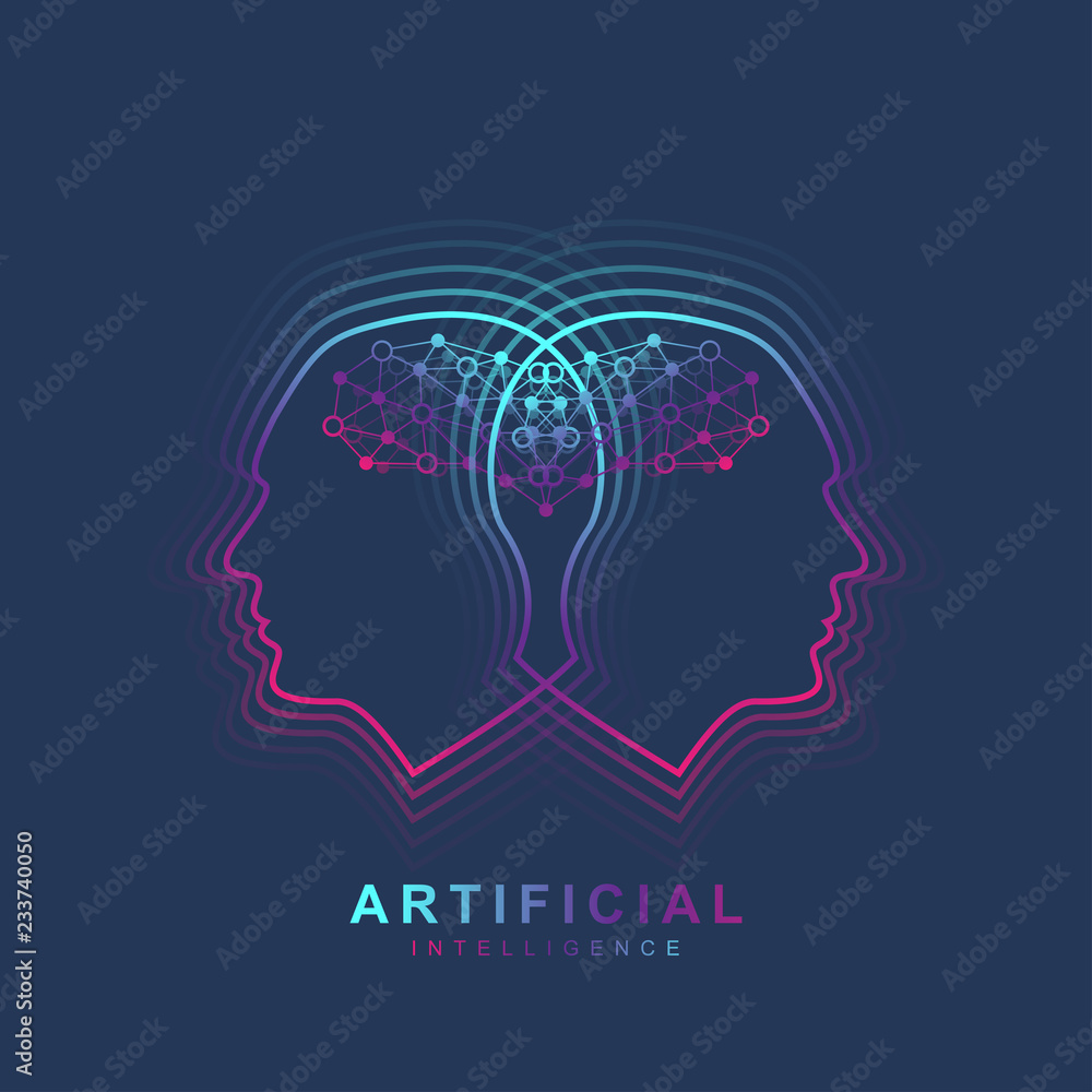 Aufkleber Artificial Intelligence Logo. Artificial Intelligence and Machine Learning Concept. Vector symbol AI. Neural networks and another modern technologies concepts. Technology sci-fi concept.