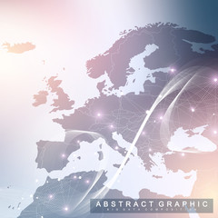 Technology abstract background with connected line and dots. Big data visualization. Artificial Intelligence and Machine Learning Concept Background. Analytical networks. Vector illustration.