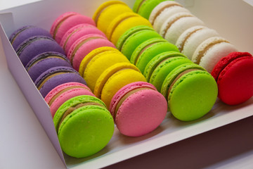 Macarons in the box. White background