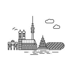 Line icon style Munich skyline vector illustration - obrazy, fototapety, plakaty