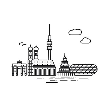 recommend clip art: Line icon style Munich skyline vector illustration