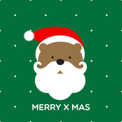 SANTA BEAR MERRY X MAS
Cute brown bear with santa Clause costume on green background with white snow flake pattern with greeting.