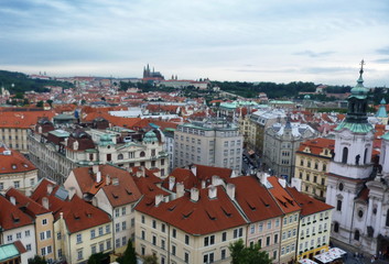 Naklejka na ściany i meble Top view of the center of Prague, Czech Republic