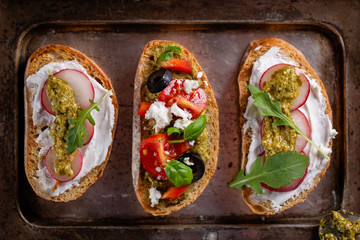 Fresh and crispy Italian snack like bruschetta or crostini.