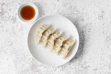 Top view Japan gyoza on white background