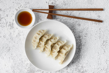 Gyoza on white background