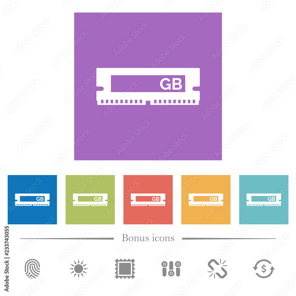 Poster ram memory module flat white icons in square backgrounds