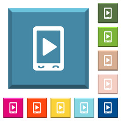 Mobile play media white icons on edged square buttons