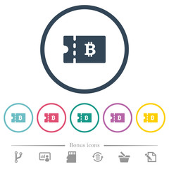 Bitcoin discount coupon flat color icons in round outlines