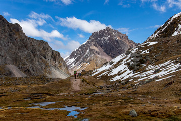 Hikers on the Ausangate Trek in the Cordillera Vilcanota, Andes Mountains, Peru