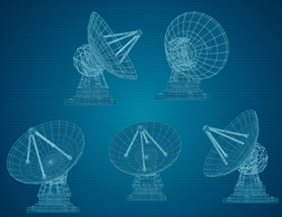 vector set. Radio antenna. astronomy and space research
