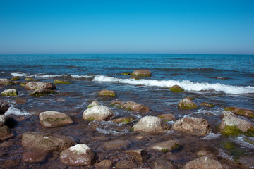 Beautiful view of the Baltic Sea. Beach and stones. Königsberg