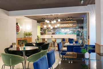 Modern restaurant interior in city center
