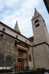 Fototapeta na wymiar Bell tower of St. George Basilica in Prague, Czech Republic