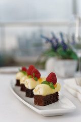 Dessert with cream and sweet rye bread