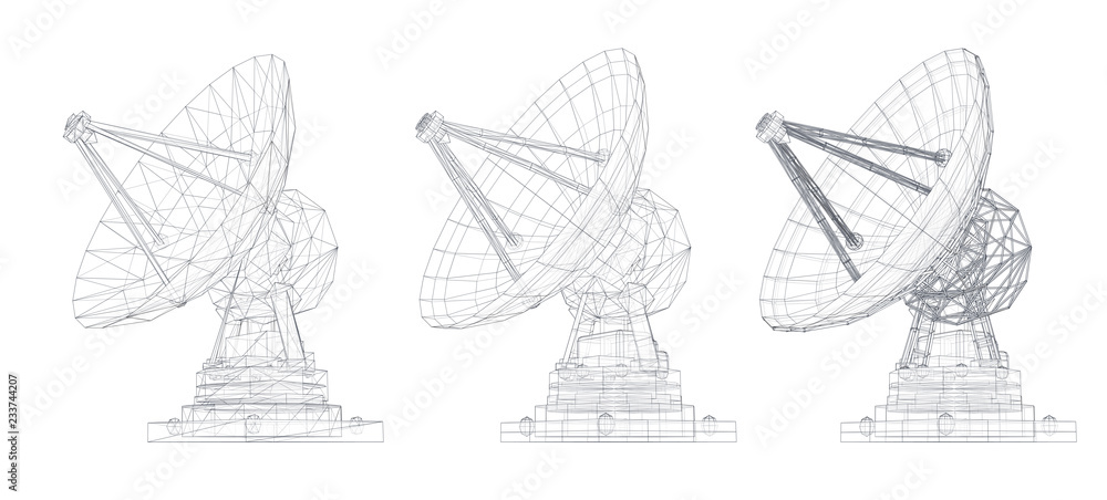 Wall mural vector set. radio antenna. astronomy and space research