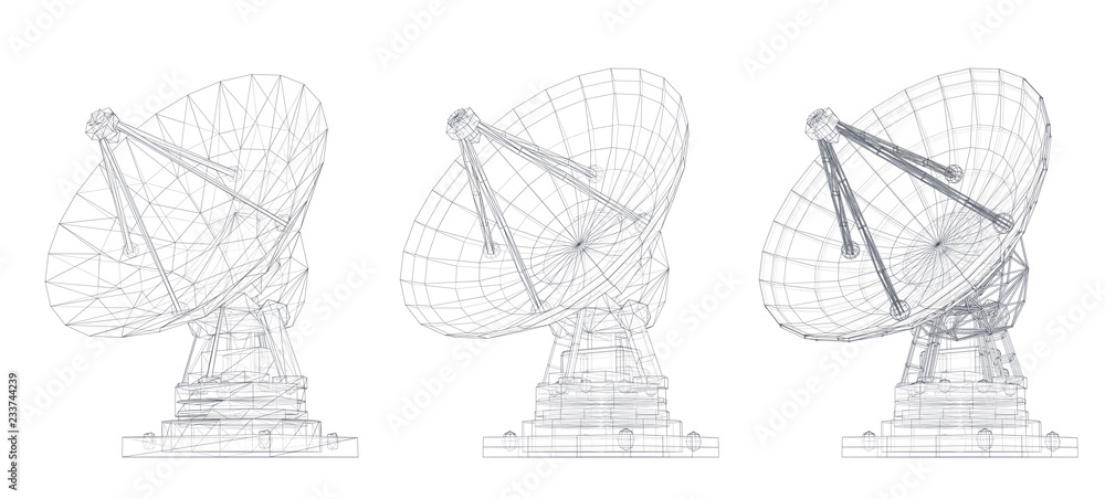 Wall mural vector set. radio antenna. astronomy and space research