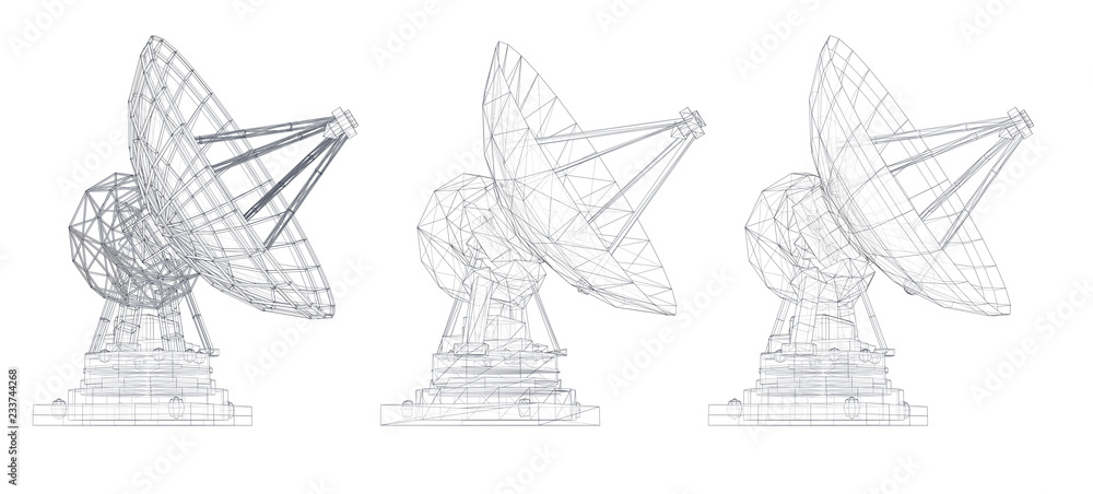 Wall mural vector set. Radio antenna. astronomy and space research